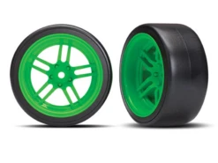 Traxxas Drift Tires W/Green Split Spoke Wheels Rear: