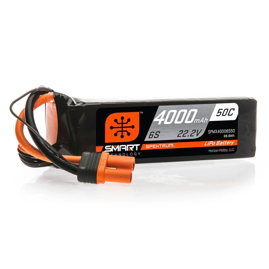 Spektrum 6 Cell 4000mAh 22.2V 50C G1 Smart LiPo Battery, IC5 3 Spektrum 6 Cell 4000mAh 22.2V 50C G1 Smart LiPo Battery, IC5