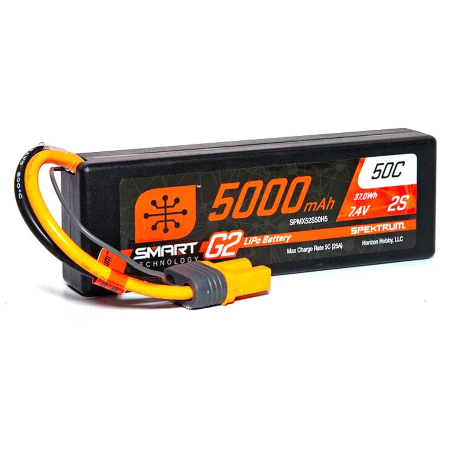 2 Cell 5000mAh 7.4V 50C Hard Case Smart G2 LiPo: IC5 3 2 Cell 5000mAh 7.4V 50C Hard Case Smart G2 LiPo: IC5