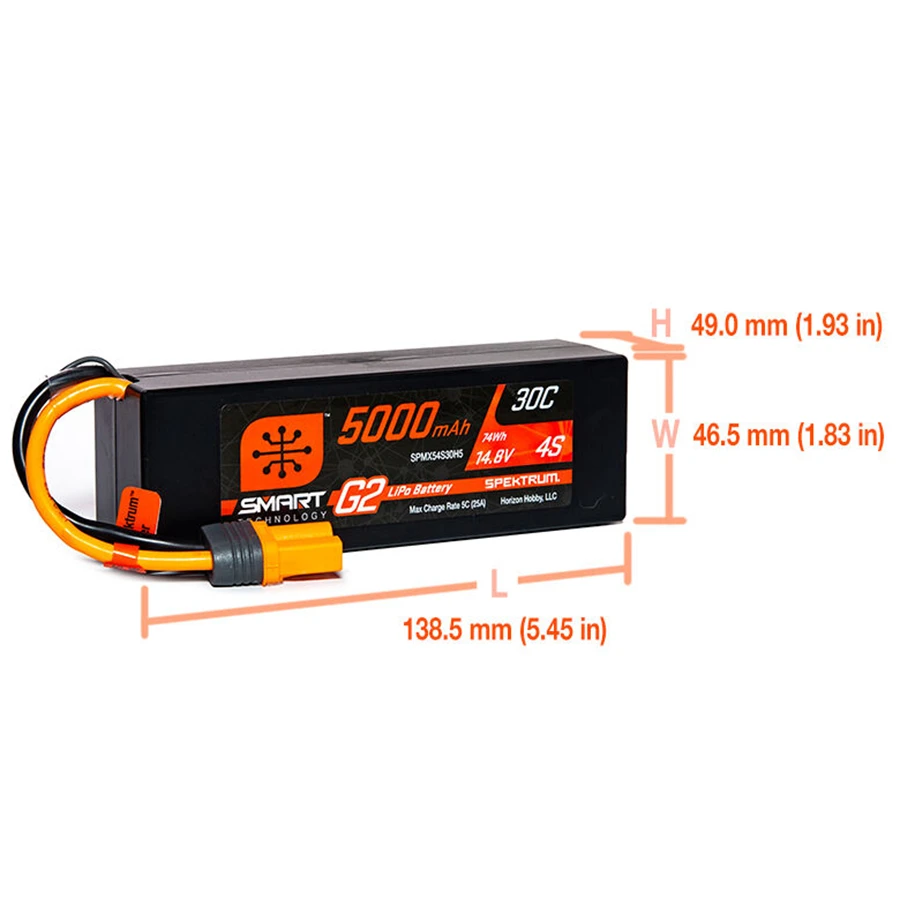 4 Cell 5000mAh 14.8V 30C Hard Case Smart G2 LiPo: IC5 4 4 Cell 5000mAh 14.8V 30C Hard Case Smart G2 LiPo: IC5 - Image 2