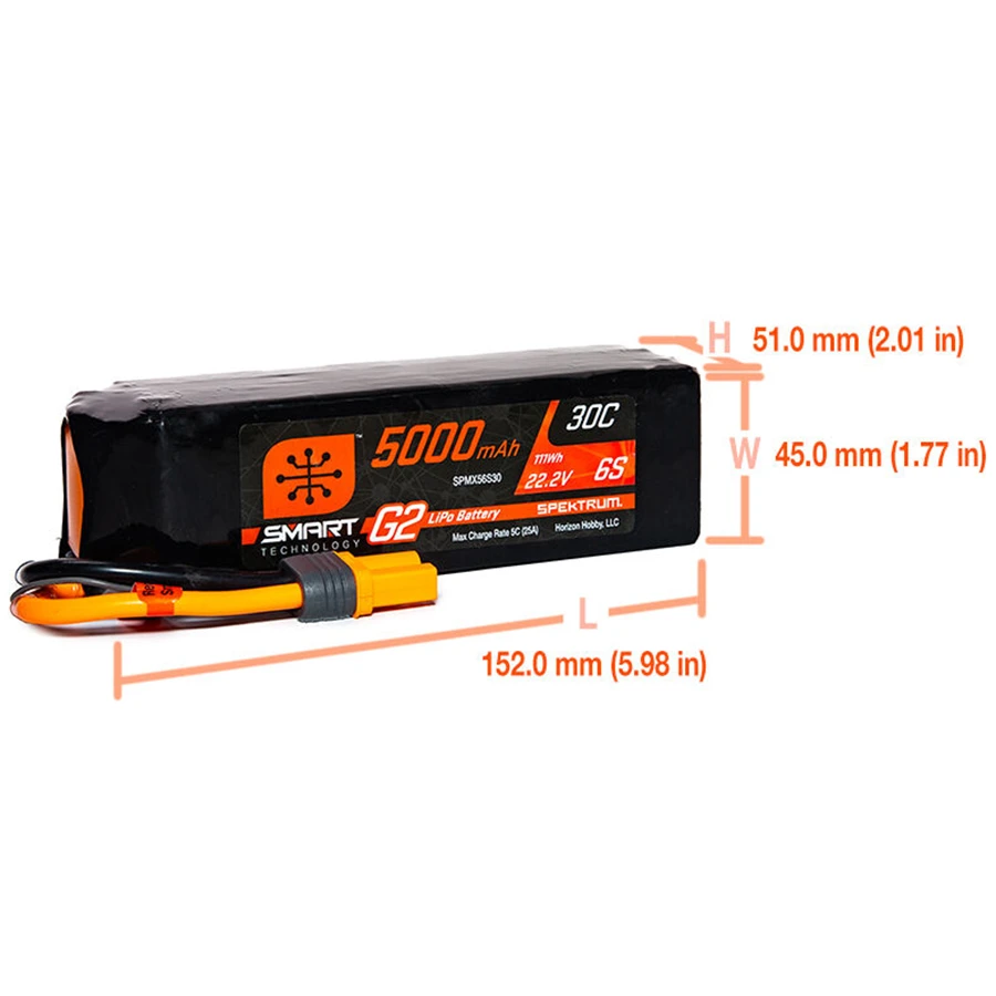 6 Cell 5000mAh 22.2V 30C Hard Case Smart G2 LiPo: IC5 4 6 Cell 5000mAh 22.2V 30C Hard Case Smart G2 LiPo: IC5 - Image 2