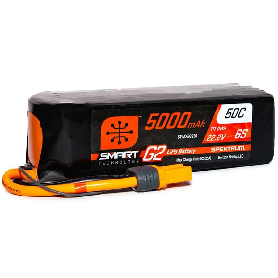 6 Cell 5000mAh 22.2V 50C Hard Case Smart G2 LiPo: IC5 3 6 Cell 5000mAh 22.2V 50C Hard Case Smart G2 LiPo: IC5