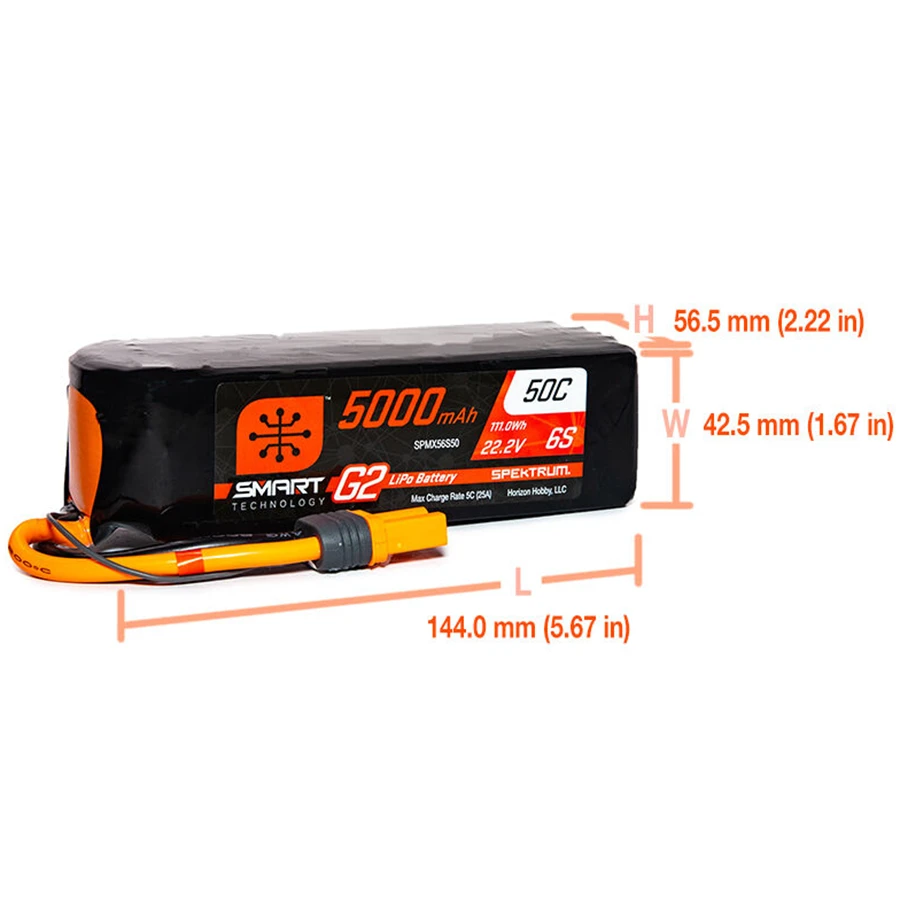 6 Cell 5000mAh 22.2V 50C Hard Case Smart G2 LiPo: IC5 4 6 Cell 5000mAh 22.2V 50C Hard Case Smart G2 LiPo: IC5 - Image 2